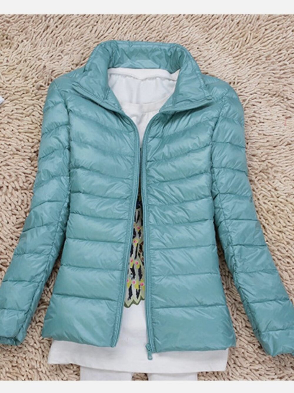 NWT Women's Lightweight Duck Down Puffer Jacket Slim Fit Short Stand Collar Coat